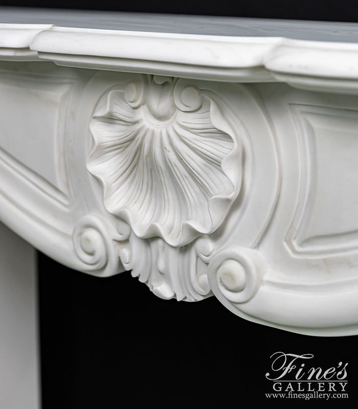 Marble Fireplaces  - Clean French Marble Fireplace Mantel With Shell Motif - MFP-2253